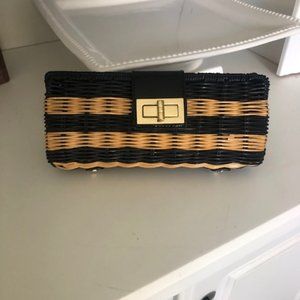 J.CREW Havana Straw Wicker Clutch Purse in Navy & Natural